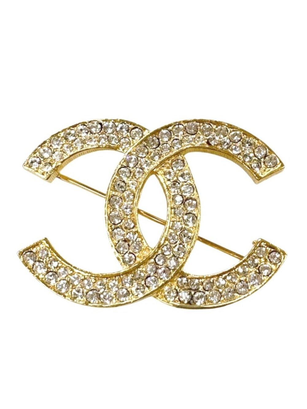 Chanel CC Logo Vintage Brooch Rhinestone Gold
